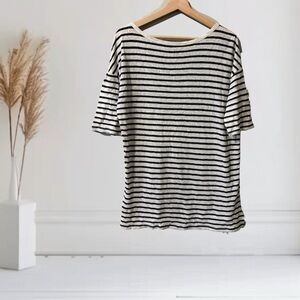 Banana Republic Striped Front T-Shirt Tunic Top Size L Knit Lightweight Gray